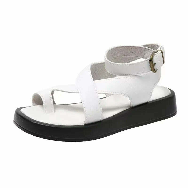 KIMLUD, Women Summer Sandals 2023 New Genuine Leather Ladies Sandals Flat Fashion Sandals Women Wedges Shoes for Women, White / 36, KIMLUD APPAREL - Womens Clothes