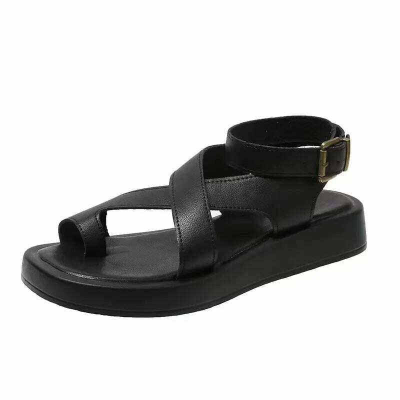 KIMLUD, Women Summer Sandals 2023 New Genuine Leather Ladies Sandals Flat Fashion Sandals Women Wedges Shoes for Women, KIMLUD Womens Clothes