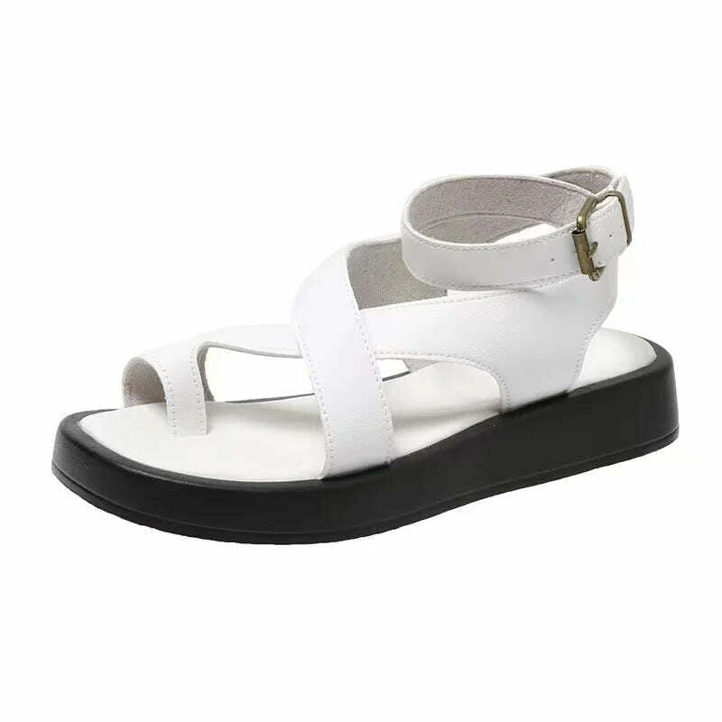 KIMLUD, Women Summer Sandals 2023 New Genuine Leather Ladies Sandals Flat Fashion Sandals Women Wedges Shoes for Women, KIMLUD Womens Clothes