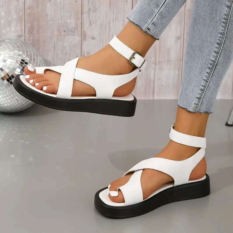 KIMLUD, Women Summer Sandals 2023 New Genuine Leather Ladies Sandals Flat Fashion Sandals Women Wedges Shoes for Women, KIMLUD Womens Clothes