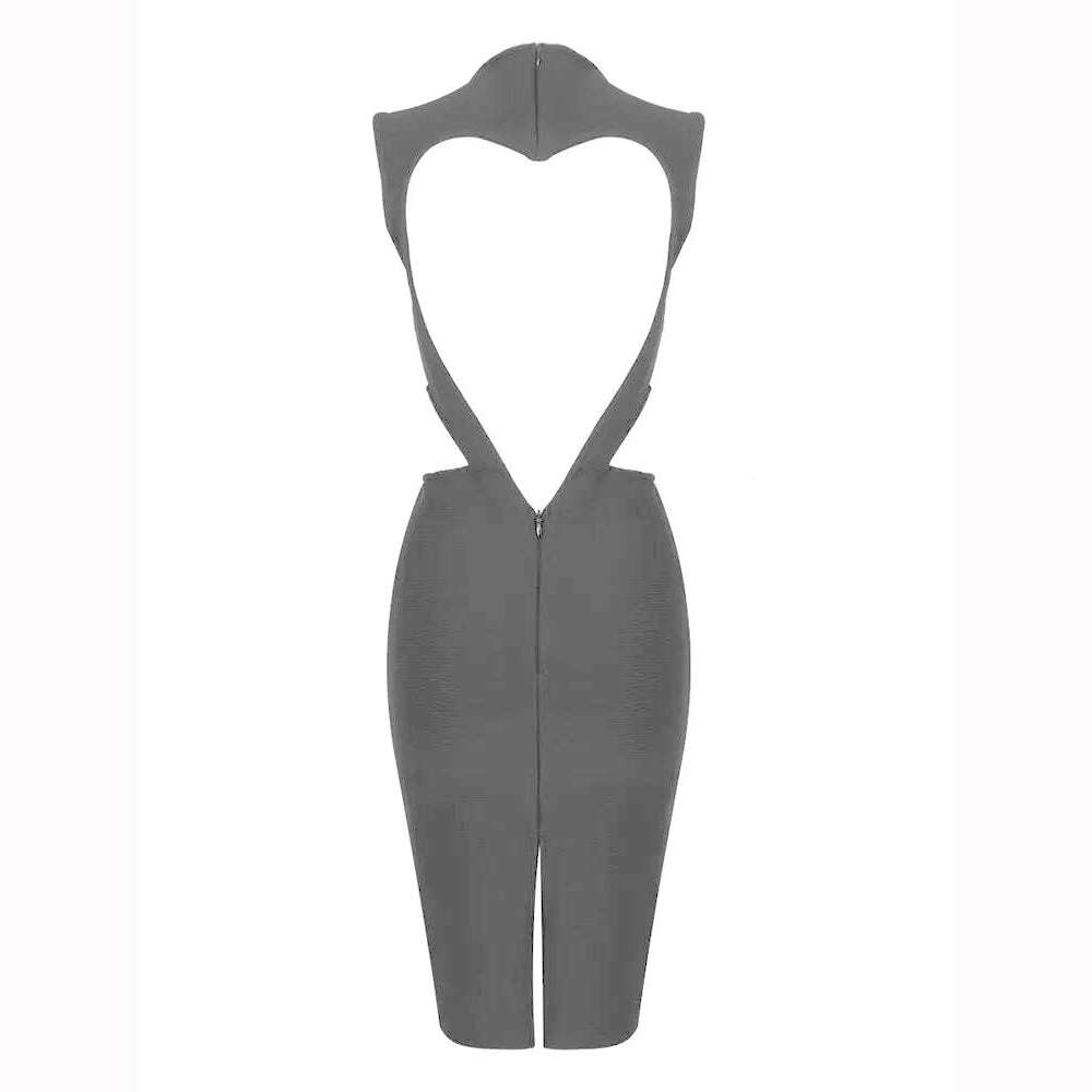 KIMLUD, Women Summer Sexy Turtleneck Backless Heart Black Mini Bodycon Bandage Dress 2022 Elegant Party Stage Performance Dress, KIMLUD Womens Clothes