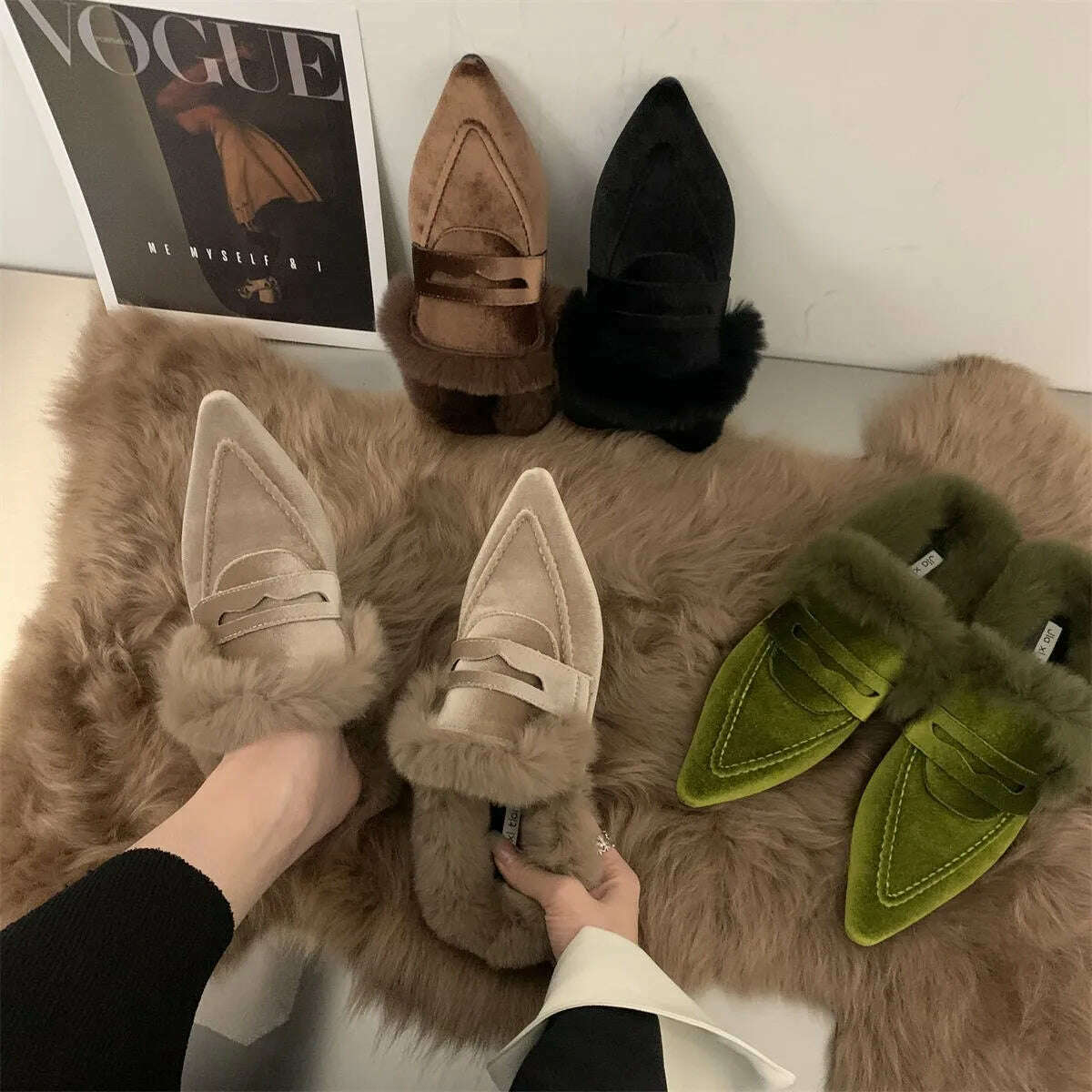 KIMLUD, Women Thick Fur Winter Slippers Warm Shoes Slippers Platform Heels Casual Cotton  Home Slides Boots 2022 New Plush Women Shoes, KIMLUD Womens Clothes