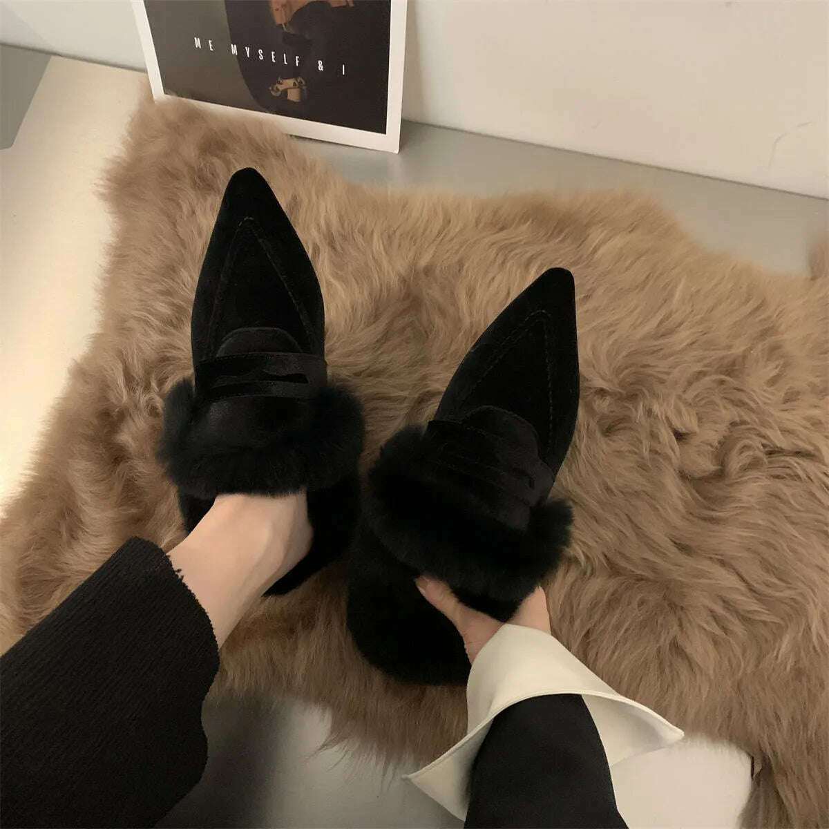 KIMLUD, Women Thick Fur Winter Slippers Warm Shoes Slippers Platform Heels Casual Cotton  Home Slides Boots 2022 New Plush Women Shoes, 4 / 35, KIMLUD Womens Clothes