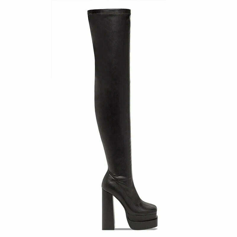 KIMLUD, Women Thigh High Boots Double Platform Block High Heels Over The Knee Boots Zip Sexy Long Shoes Boots For Woman, KIMLUD Womens Clothes