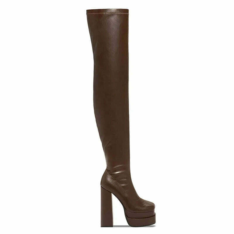 KIMLUD, Women Thigh High Boots Double Platform Block High Heels Over The Knee Boots Zip Sexy Long Shoes Boots For Woman, KIMLUD Womens Clothes
