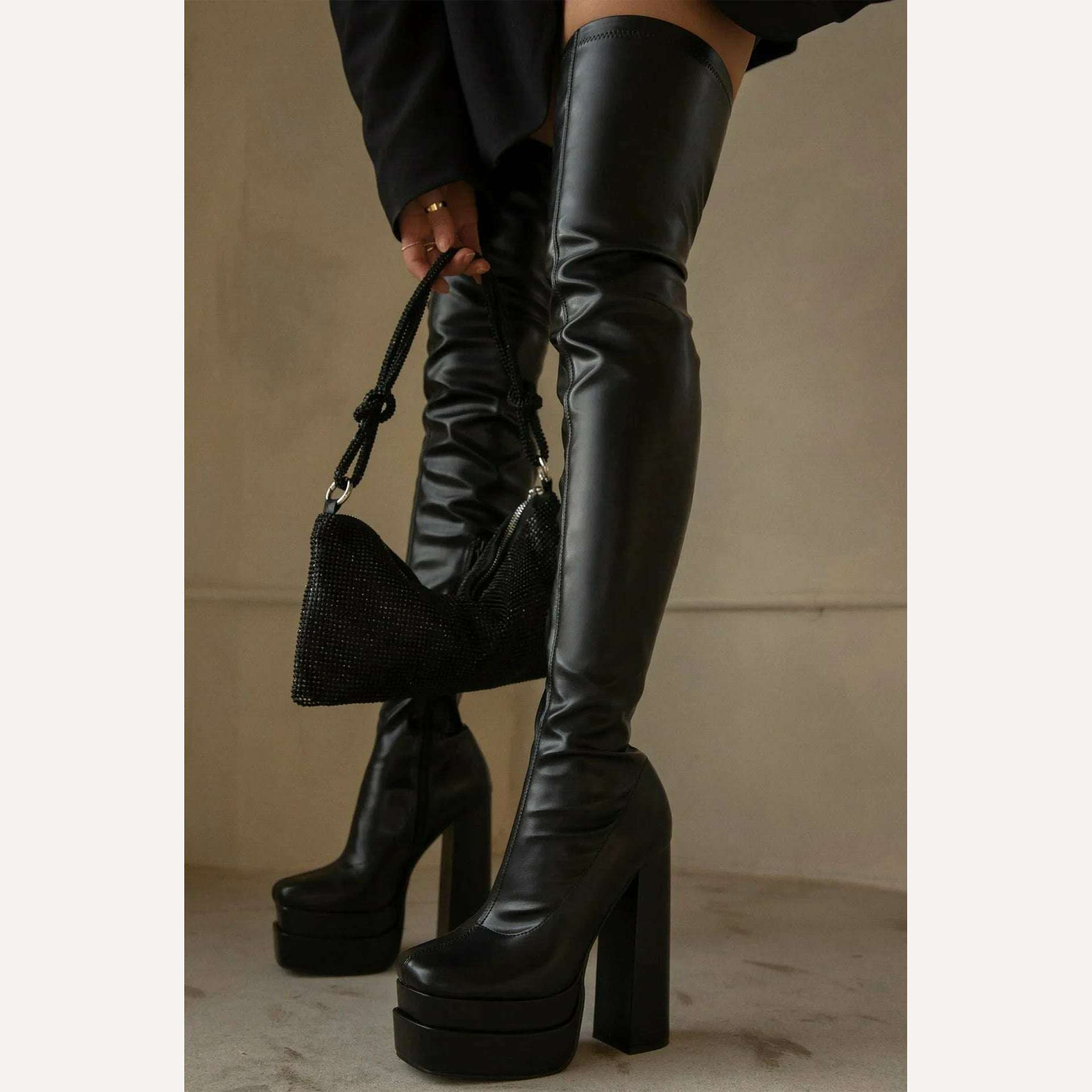 KIMLUD, Women Thigh High Boots Double Platform Block High Heels Over The Knee Boots Zip Sexy Long Shoes Boots For Woman, KIMLUD Womens Clothes