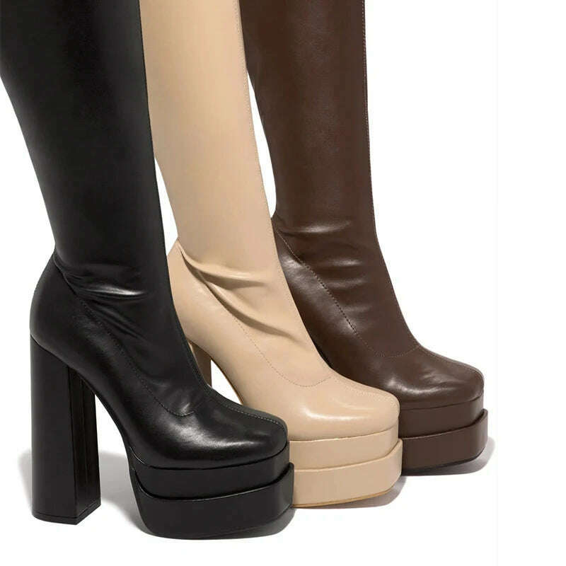 KIMLUD, Women Thigh High Boots Double Platform Block High Heels Over The Knee Boots Zip Sexy Long Shoes Boots For Woman, KIMLUD Womens Clothes