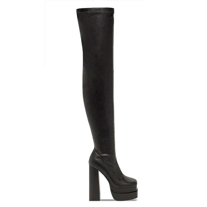 KIMLUD, Women Thigh High Boots Double Platform Block High Heels Over The Knee Boots Zip Sexy Long Shoes Boots For Woman, KIMLUD Womens Clothes