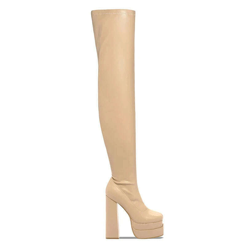 KIMLUD, Women Thigh High Boots Double Platform Block High Heels Over The Knee Boots Zip Sexy Long Shoes Boots For Woman, KIMLUD Womens Clothes