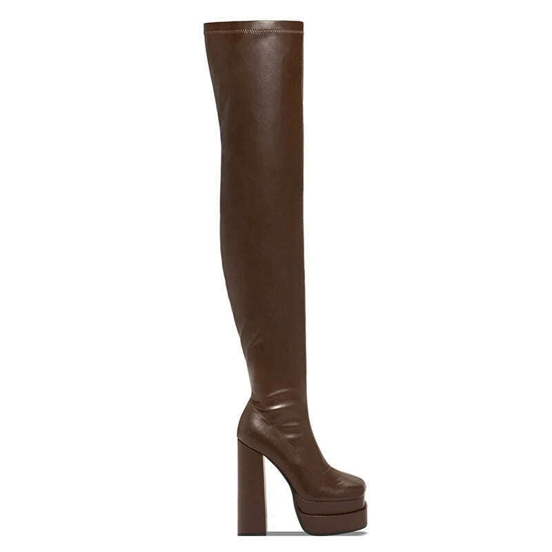 KIMLUD, Women Thigh High Boots Double Platform Block High Heels Over The Knee Boots Zip Sexy Long Shoes Boots For Woman, KIMLUD Womens Clothes