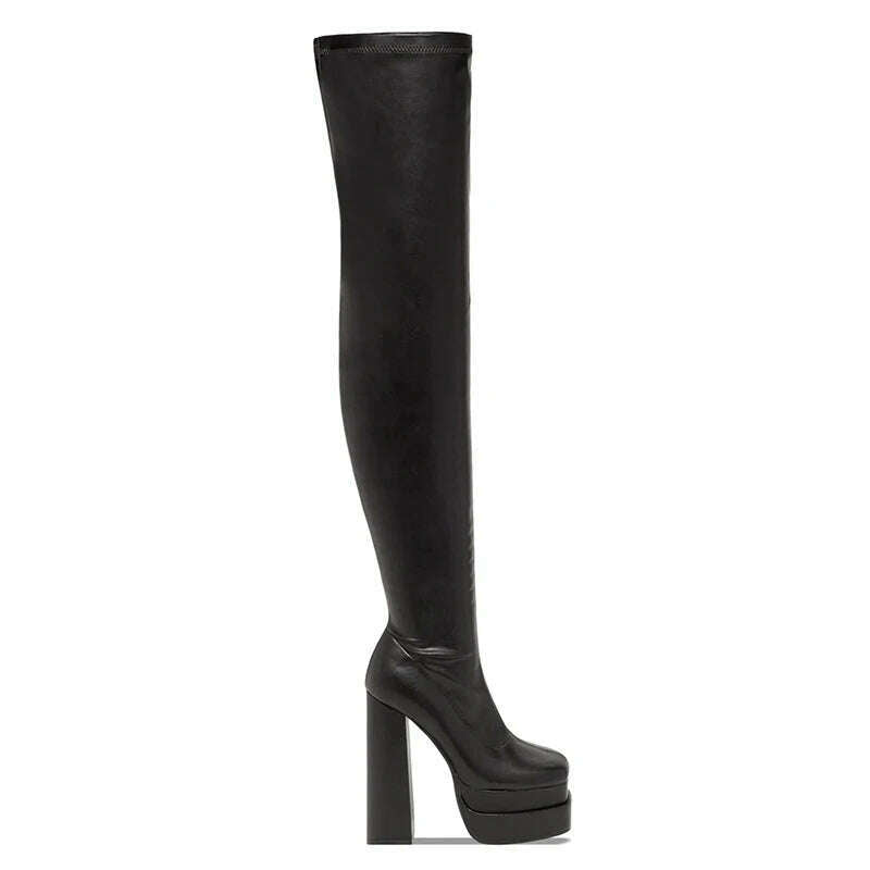 KIMLUD, Women Thigh High Boots Double Platform Block High Heels Over The Knee Boots Zip Sexy Long Shoes Boots For Woman, black / 34, KIMLUD APPAREL - Womens Clothes