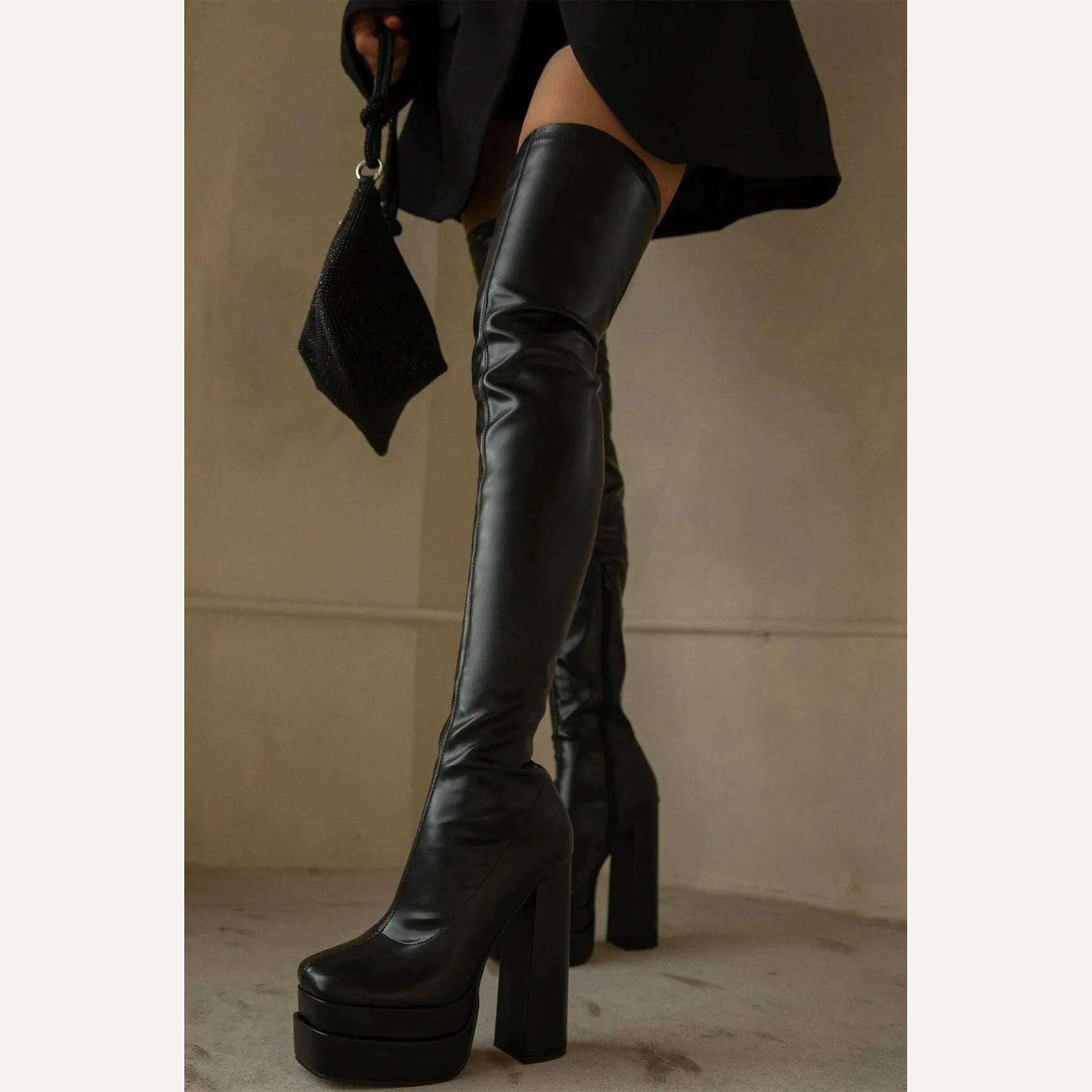 KIMLUD, Women Thigh High Boots Double Platform Block High Heels Over The Knee Boots Zip Sexy Long Shoes Boots For Woman, KIMLUD Womens Clothes