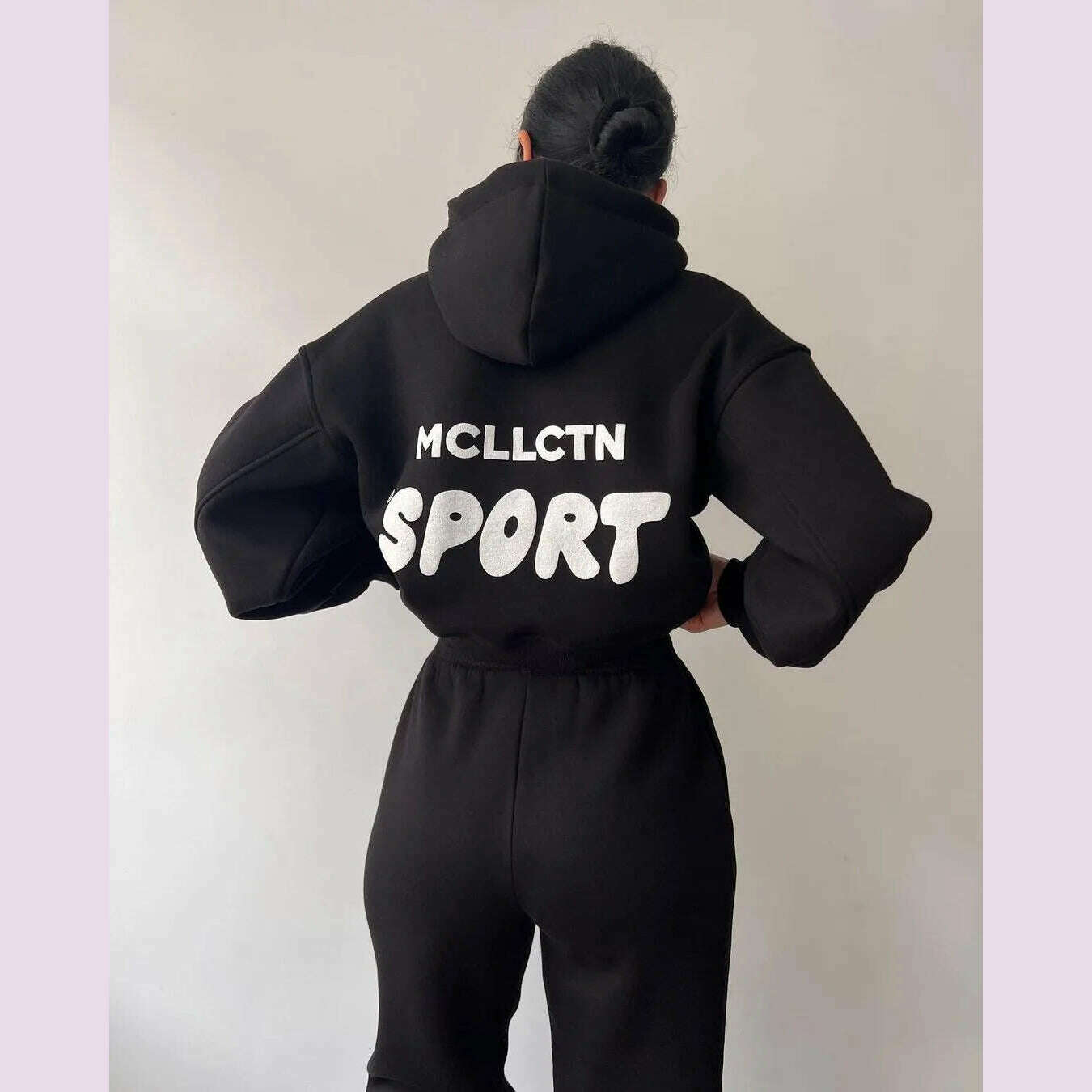 Women Tracksuit Solid Long Sleeve Letter Print Hoodie 2024 Fall Casual Loose Hooded Sets Warm Suit Trousers Two Piece Pants Sets - KIMLUD