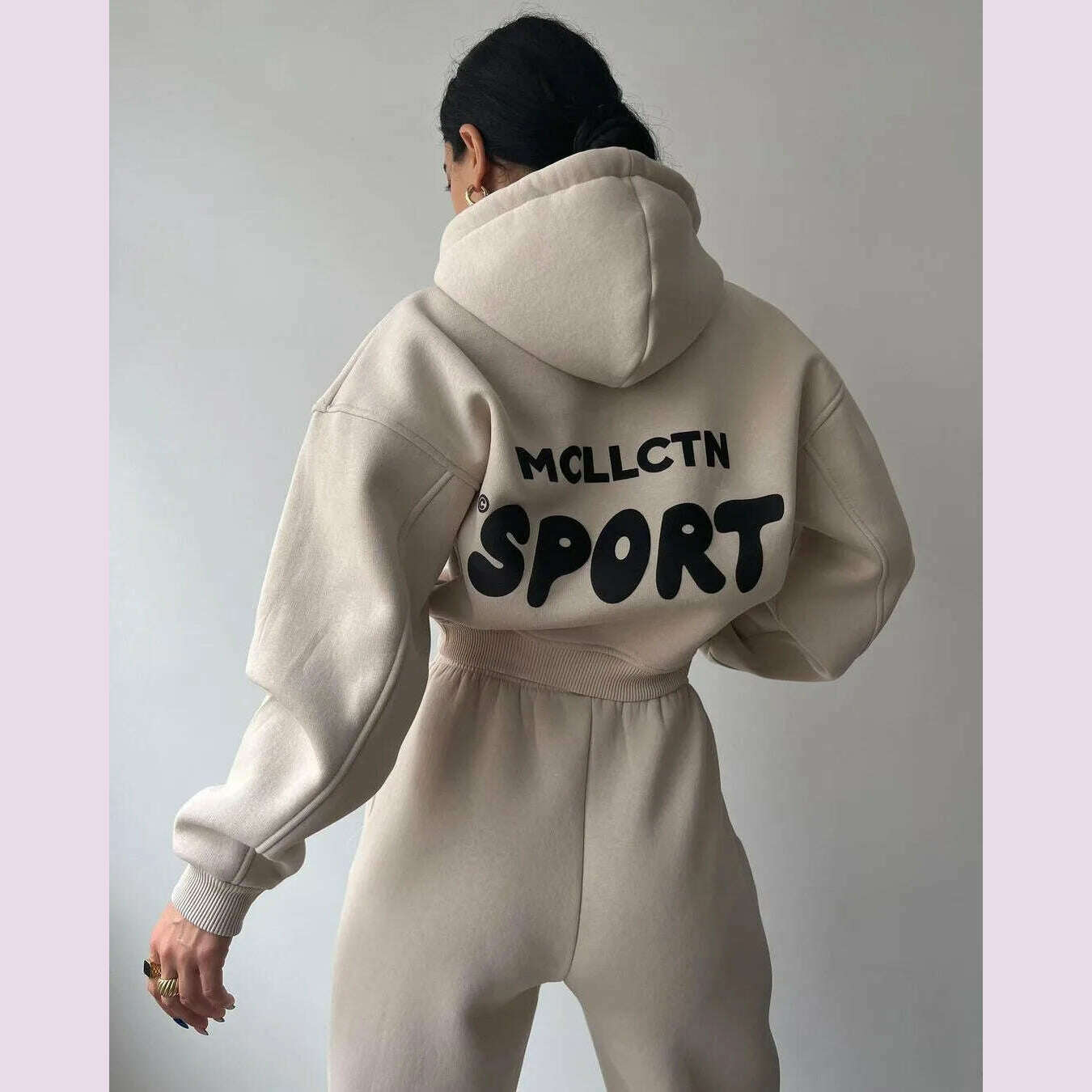 Women Tracksuit Solid Long Sleeve Letter Print Hoodie 2024 Fall Casual Loose Hooded Sets Warm Suit Trousers Two Piece Pants Sets - KIMLUD