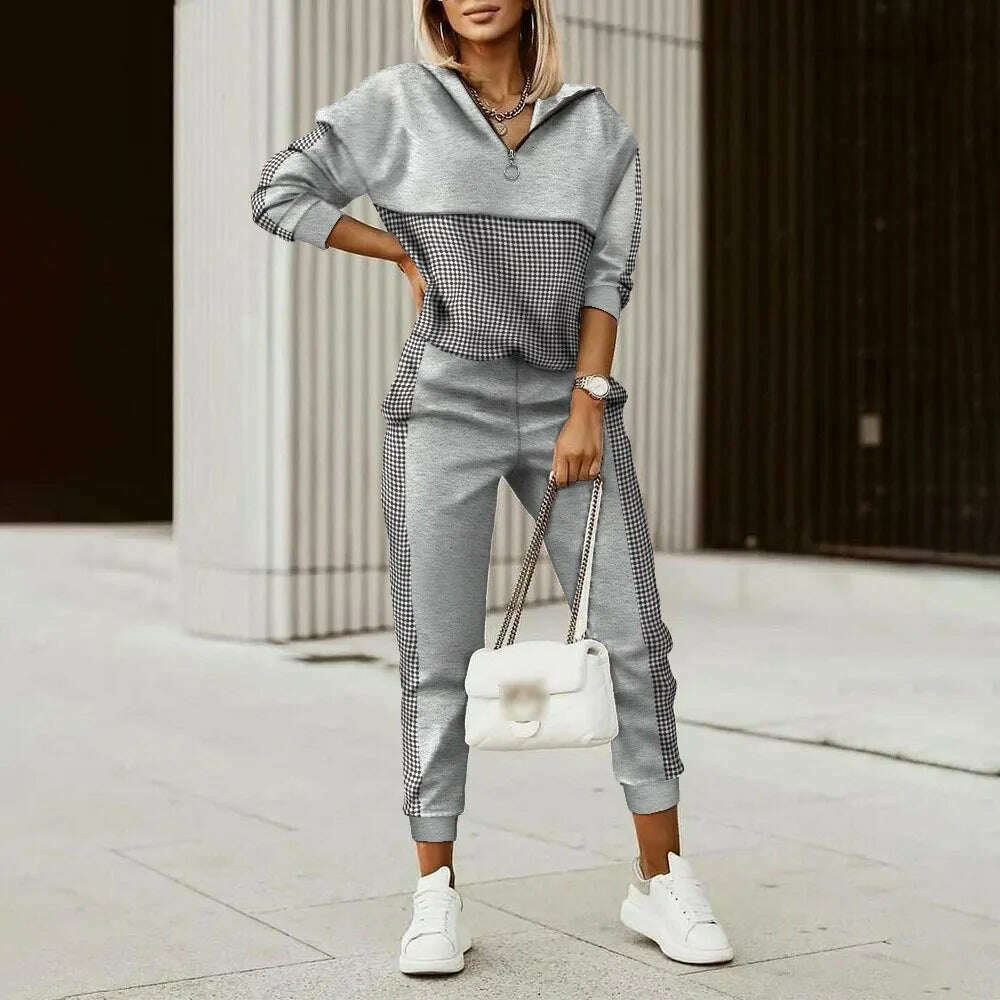 KIMLUD, Women Tracksuit Spring Autumn Two Pieces Set Female Print Loose Pants Matching Suit Streetwear Long Sleeve Tops And Trousers Set, Gray / S, KIMLUD APPAREL - Womens Clothes