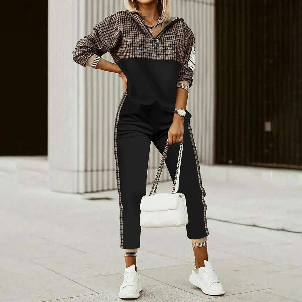 KIMLUD, Women Tracksuit Spring Autumn Two Pieces Set Female Print Loose Pants Matching Suit Streetwear Long Sleeve Tops And Trousers Set, Auburn / S, KIMLUD APPAREL - Womens Clothes