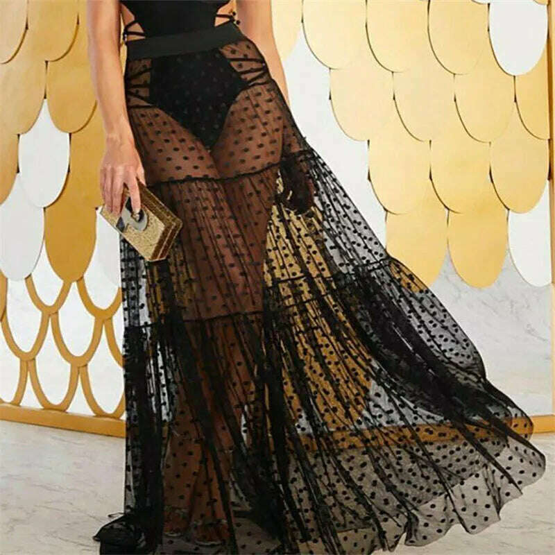Women Tulle Tutu Long Polka Dot Skirts Wedding Party Cocktail Mesh Transparent Maxi Skirt Fashion Summer See Through Vestidos - KIMLUD