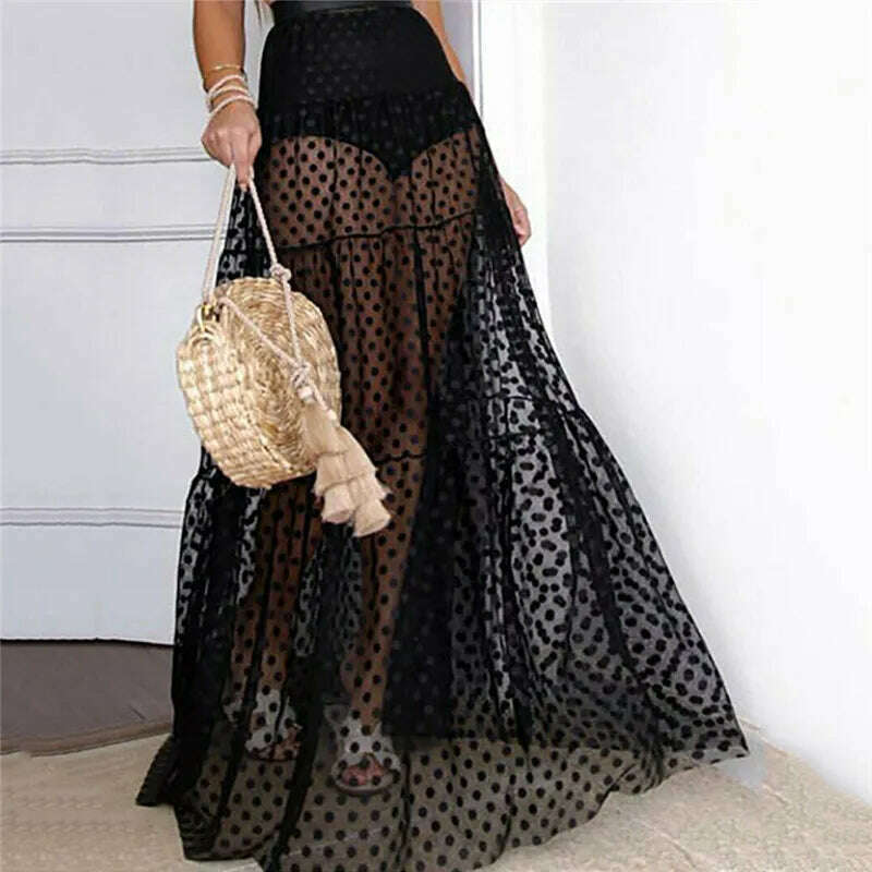 Women Tulle Tutu Long Polka Dot Skirts Wedding Party Cocktail Mesh Transparent Maxi Skirt Fashion Summer See Through Vestidos - KIMLUD