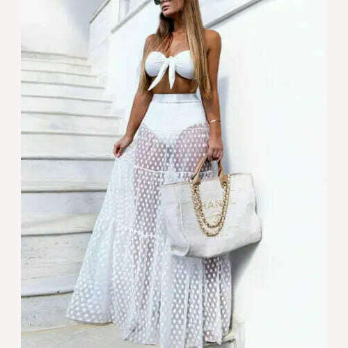 Women Tulle Tutu Long Polka Dot Skirts Wedding Party Cocktail Mesh Transparent Maxi Skirt Fashion Summer See Through Vestidos - KIMLUD