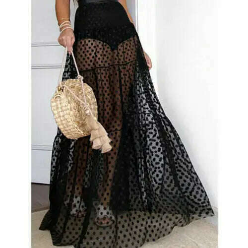 Women Tulle Tutu Long Polka Dot Skirts Wedding Party Cocktail Mesh Transparent Maxi Skirt Fashion Summer See Through Vestidos - KIMLUD