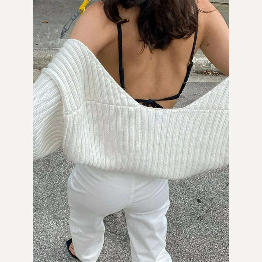 KIMLUD, Women Ultra-short Sweater Coat 2022 Autumn Winter Long Sleeve Loose Knitted Crop Tops Solid Color Sexy Cardigan Sweaters Tops, KIMLUD Womens Clothes