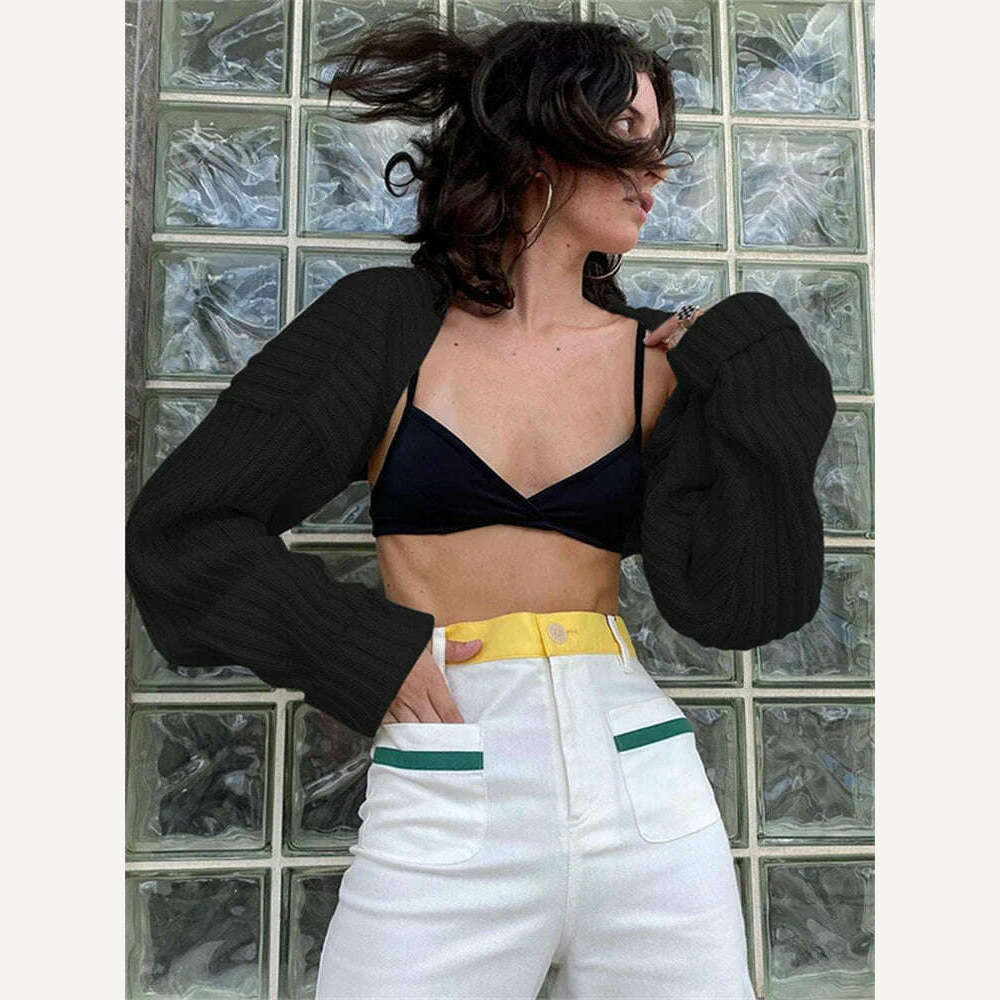 KIMLUD, Women Ultra-short Sweater Coat 2022 Autumn Winter Long Sleeve Loose Knitted Crop Tops Solid Color Sexy Cardigan Sweaters Tops, KIMLUD Womens Clothes