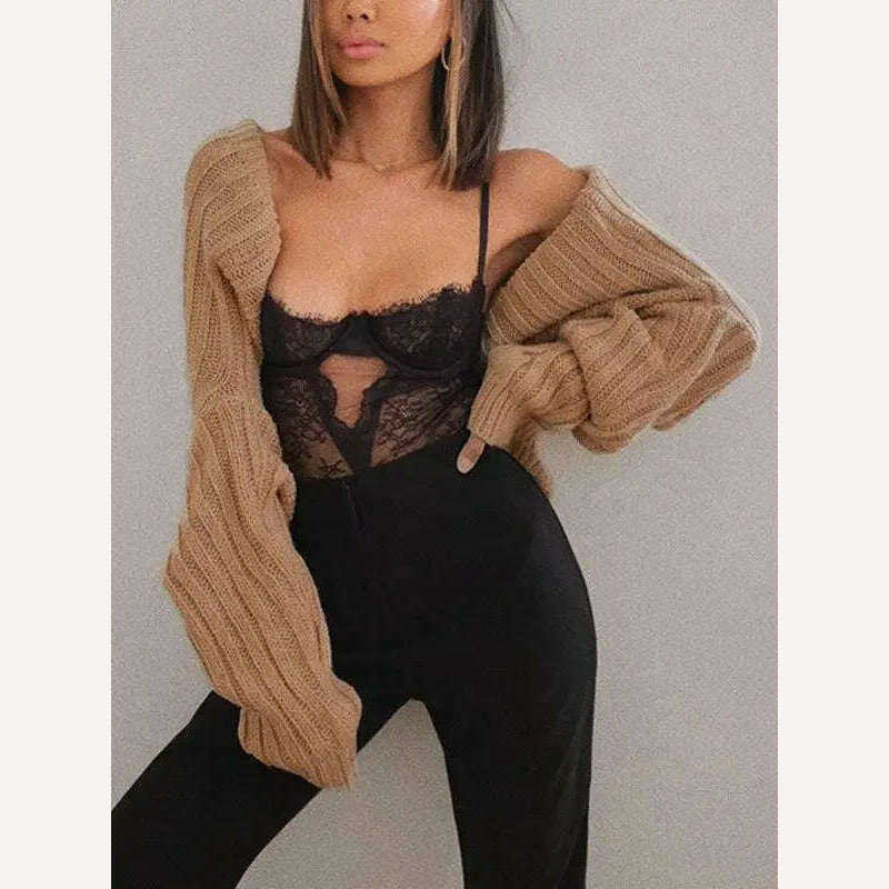 KIMLUD, Women Ultra-short Sweater Coat 2022 Autumn Winter Long Sleeve Loose Knitted Crop Tops Solid Color Sexy Cardigan Sweaters Tops, KIMLUD Womens Clothes
