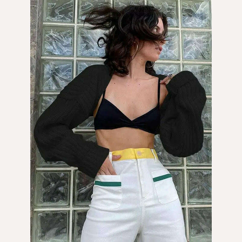 KIMLUD, Women Ultra-short Sweater Coat 2022 Autumn Winter Long Sleeve Loose Knitted Crop Tops Solid Color Sexy Cardigan Sweaters Tops, KIMLUD Womens Clothes