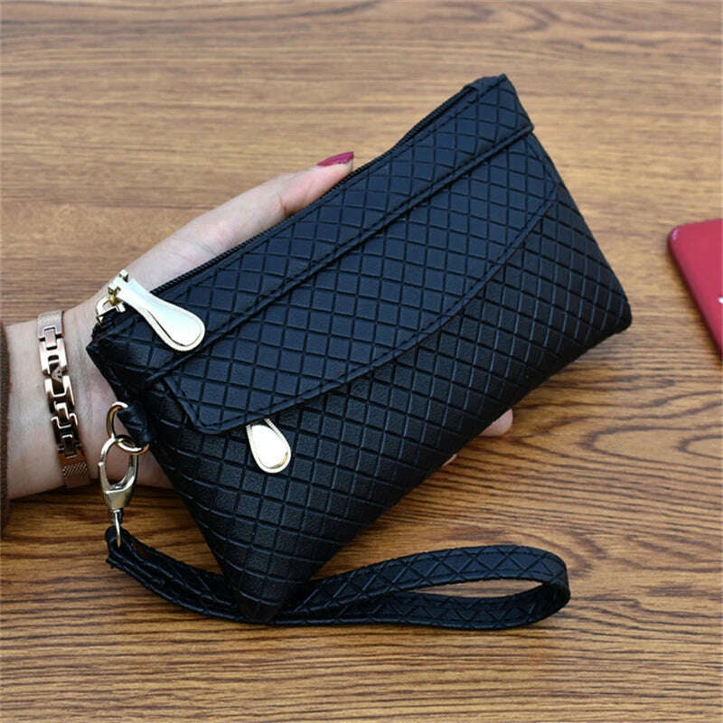 KIMLUD, Women Wallet Clutch Plaid Zipper Organizer Purse Long Key Coin Bag Casual Female Wallet Ladies Leather Money Bag, KIMLUD Womens Clothes