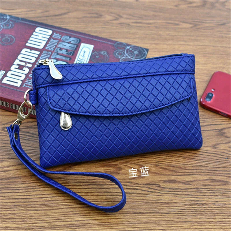 KIMLUD, Women Wallet Clutch Plaid Zipper Organizer Purse Long Key Coin Bag Casual Female Wallet Ladies Leather Money Bag, Blue, KIMLUD APPAREL - Womens Clothes