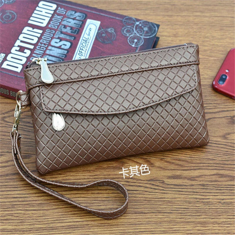 KIMLUD, Women Wallet Clutch Plaid Zipper Organizer Purse Long Key Coin Bag Casual Female Wallet Ladies Leather Money Bag, Khaki, KIMLUD APPAREL - Womens Clothes