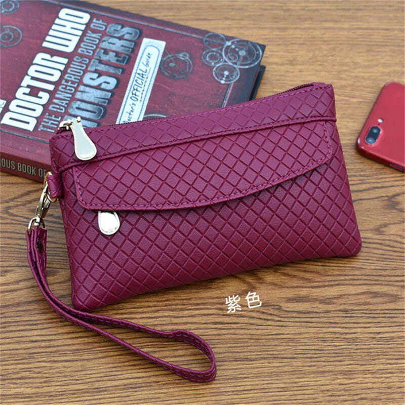 KIMLUD, Women Wallet Clutch Plaid Zipper Organizer Purse Long Key Coin Bag Casual Female Wallet Ladies Leather Money Bag, Purple, KIMLUD APPAREL - Womens Clothes