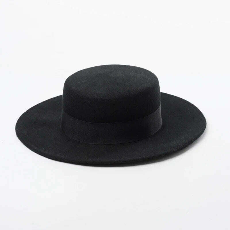 KIMLUD, Women Wide Brim Fedora 100% Wool Flat Top Hat Ribbon Bowknot Accent Church Dress Derby Ladies Hat Warm Winter Hats Cap, Black, KIMLUD APPAREL - Womens Clothes