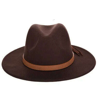 KIMLUD, Women Wide Brim Wool Felt Jazz Fedora Hats Panama Style Ladies Trilby Gambler Hat Fashion Party Cowboy Sunshade Cap, 2 / 56-58CM, KIMLUD APPAREL - Womens Clothes