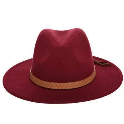 KIMLUD, Women Wide Brim Wool Felt Jazz Fedora Hats Panama Style Ladies Trilby Gambler Hat Fashion Party Cowboy Sunshade Cap, 5 / 56-58CM, KIMLUD APPAREL - Womens Clothes