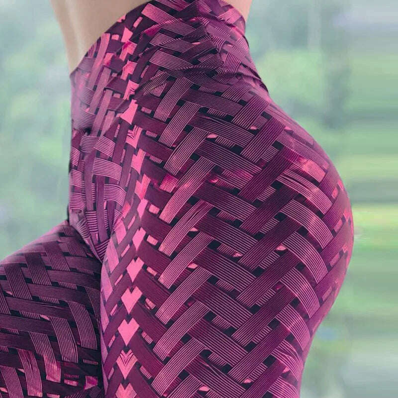 KIMLUD, Women Yoga Sport Leggins Gym Training Weave Printed Leggings High Waist Elastic Yoga Pants Fitness Joggings Running Femme, Red / L, KIMLUD APPAREL - Womens Clothes