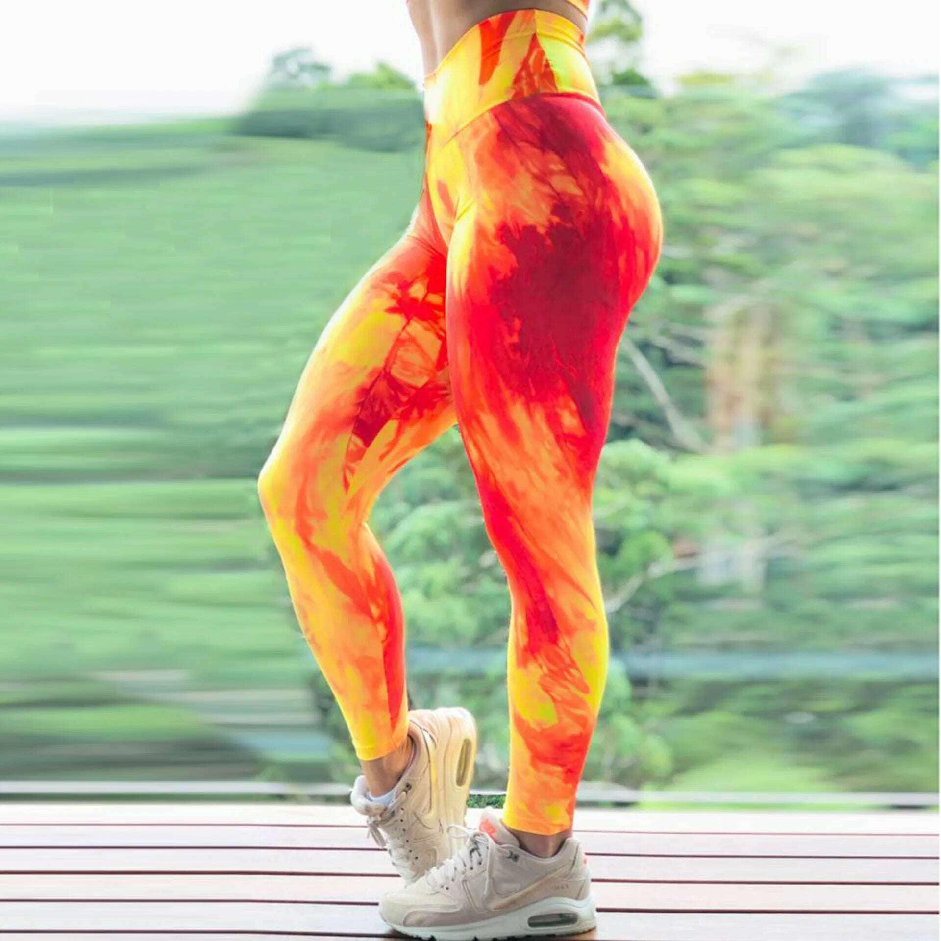 KIMLUD, Women Yoga Sport Leggins Gym Training Weave Printed Leggings High Waist Elastic Yoga Pants Fitness Joggings Running Femme, Orange / XXL, KIMLUD Womens Clothes