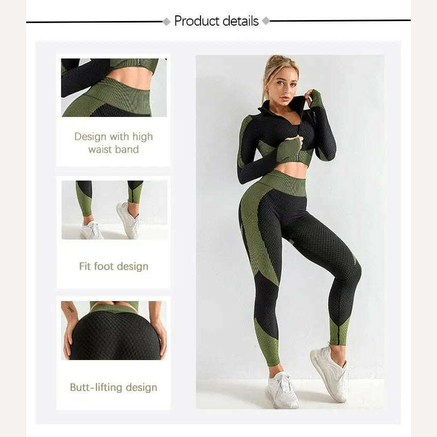 KIMLUD, Women's 3pcs Seamless Workout Outfits Sets Yoga Sportswear Tracksuit Leggings and Stretch Sports Bra Fitness, KIMLUD Womens Clothes