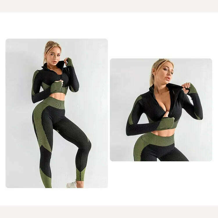 KIMLUD, Women's 3pcs Seamless Workout Outfits Sets Yoga Sportswear Tracksuit Leggings and Stretch Sports Bra Fitness, KIMLUD Womens Clothes