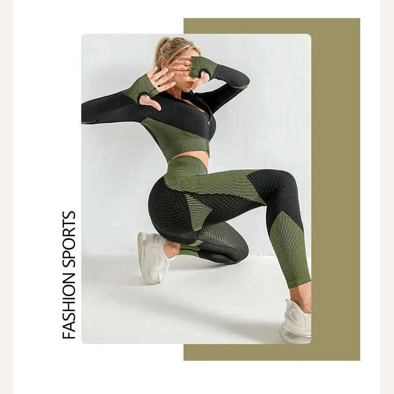 KIMLUD, Women's 3pcs Seamless Workout Outfits Sets Yoga Sportswear Tracksuit Leggings and Stretch Sports Bra Fitness, KIMLUD Womens Clothes