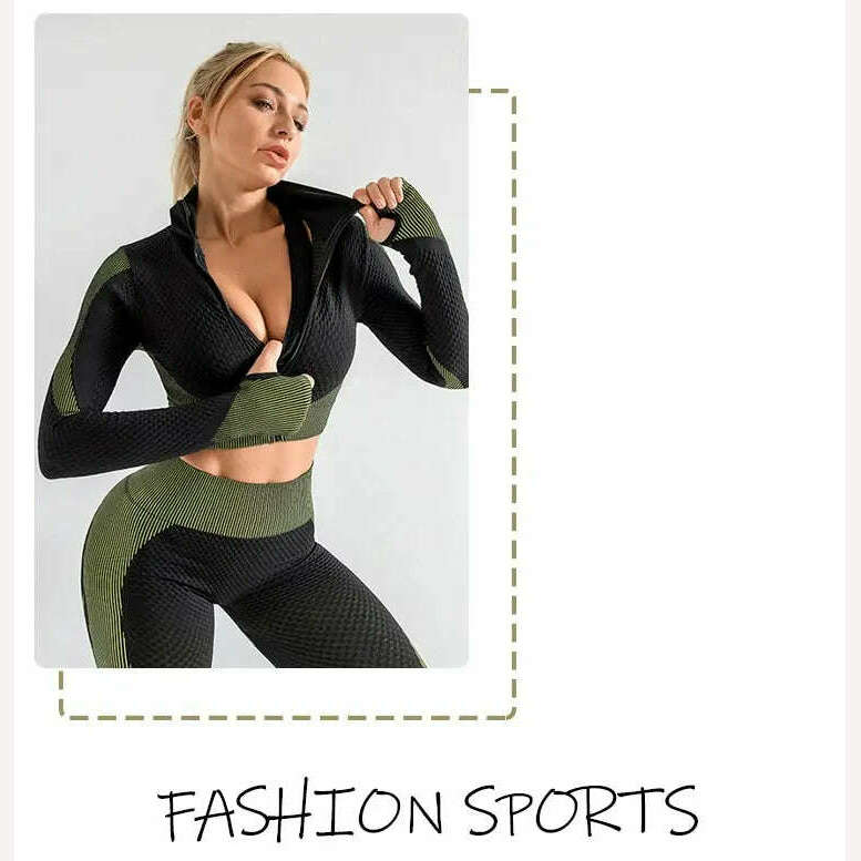 KIMLUD, Women's 3pcs Seamless Workout Outfits Sets Yoga Sportswear Tracksuit Leggings and Stretch Sports Bra Fitness, KIMLUD Womens Clothes