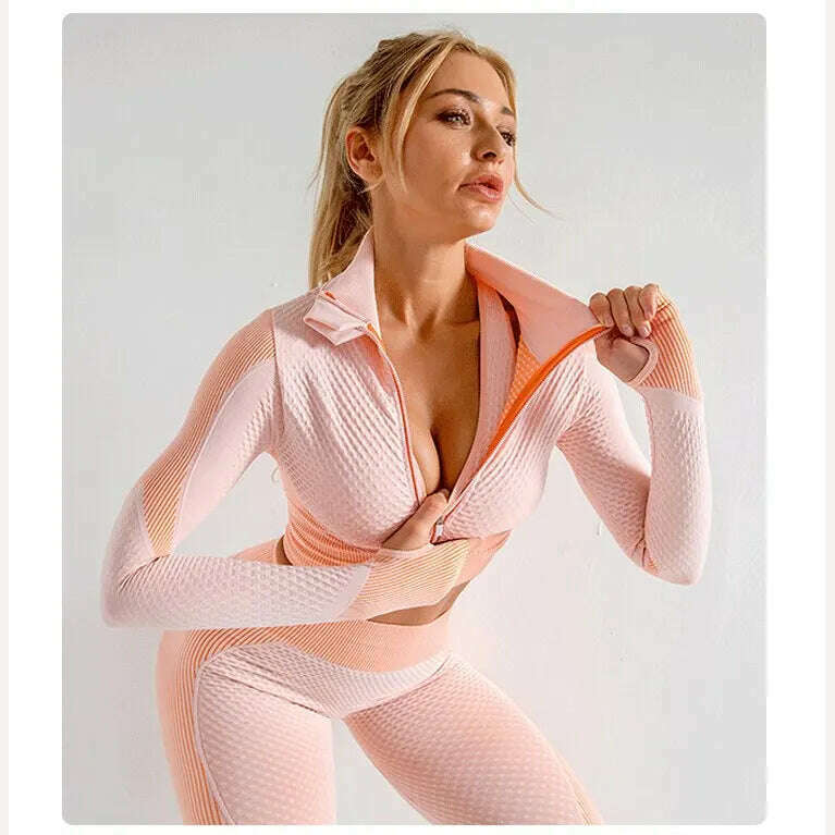 KIMLUD, Women's 3pcs Seamless Workout Outfits Sets Yoga Sportswear Tracksuit Leggings and Stretch Sports Bra Fitness, KIMLUD Womens Clothes