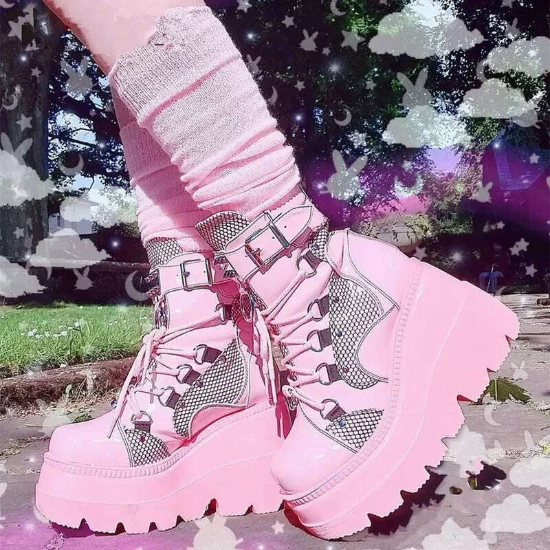 KIMLUD, Women's Boots 2022 Autumn Women Ankle Boots Platform Wedges High Heels Short Boots New Fashion Design Zip Cosplay Shoes of Women, KIMLUD Womens Clothes