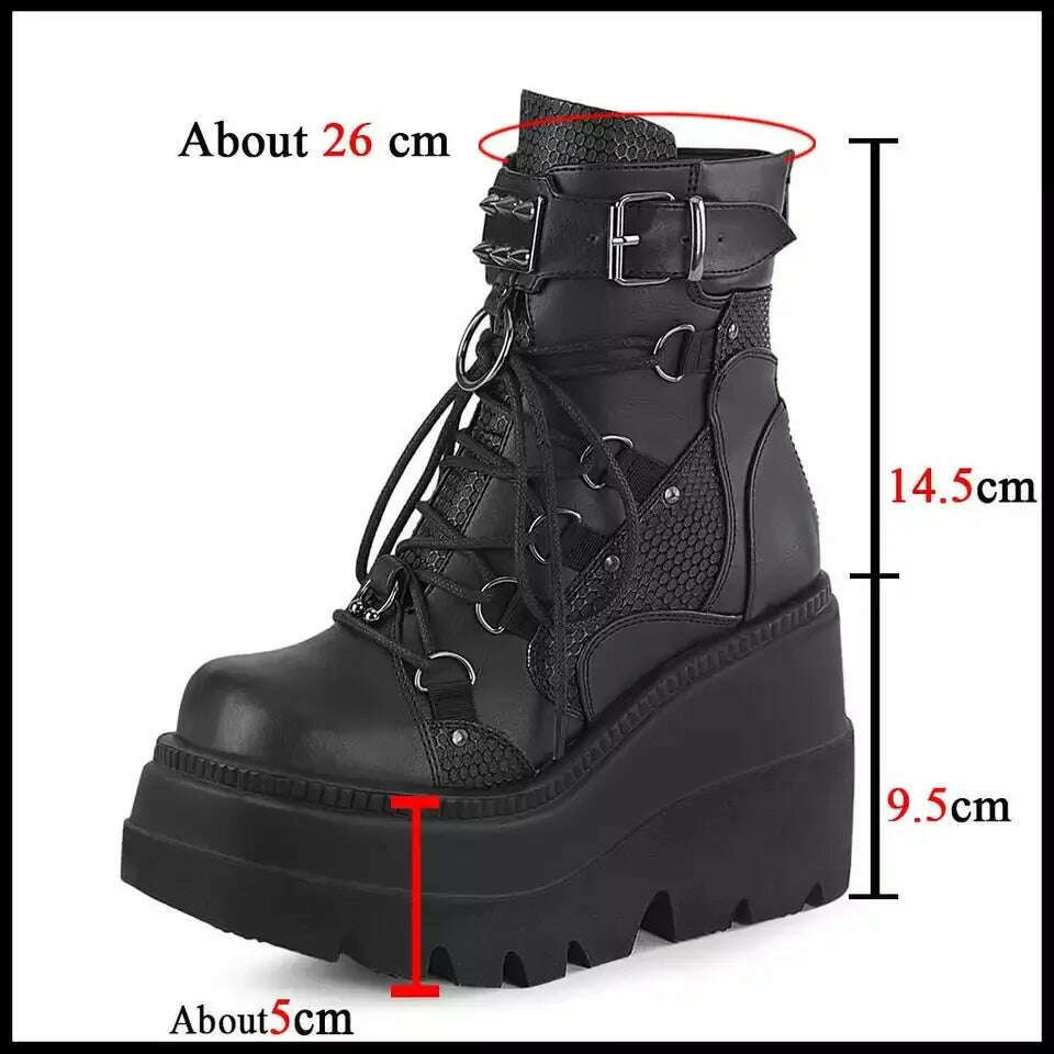 KIMLUD, Women's Boots 2022 Autumn Women Ankle Boots Platform Wedges High Heels Short Boots New Fashion Design Zip Cosplay Shoes of Women, KIMLUD Womens Clothes
