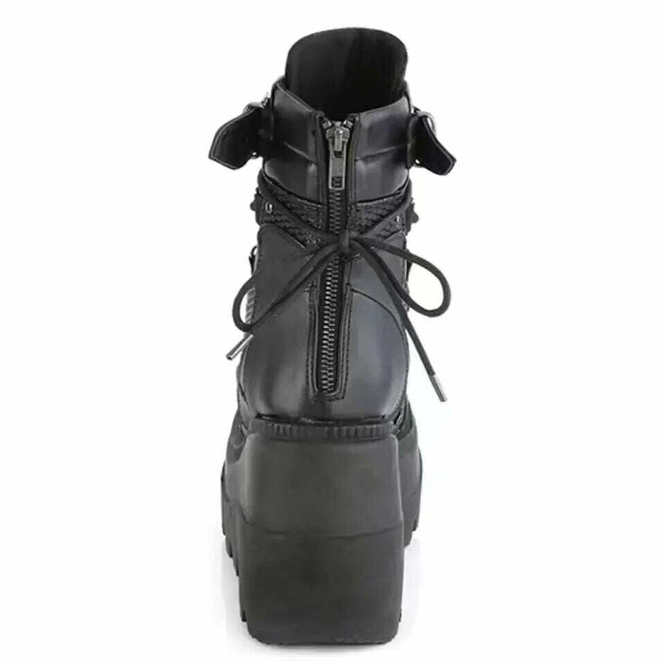 KIMLUD, Women's Boots 2022 Autumn Women Ankle Boots Platform Wedges High Heels Short Boots New Fashion Design Zip Cosplay Shoes of Women, KIMLUD Womens Clothes