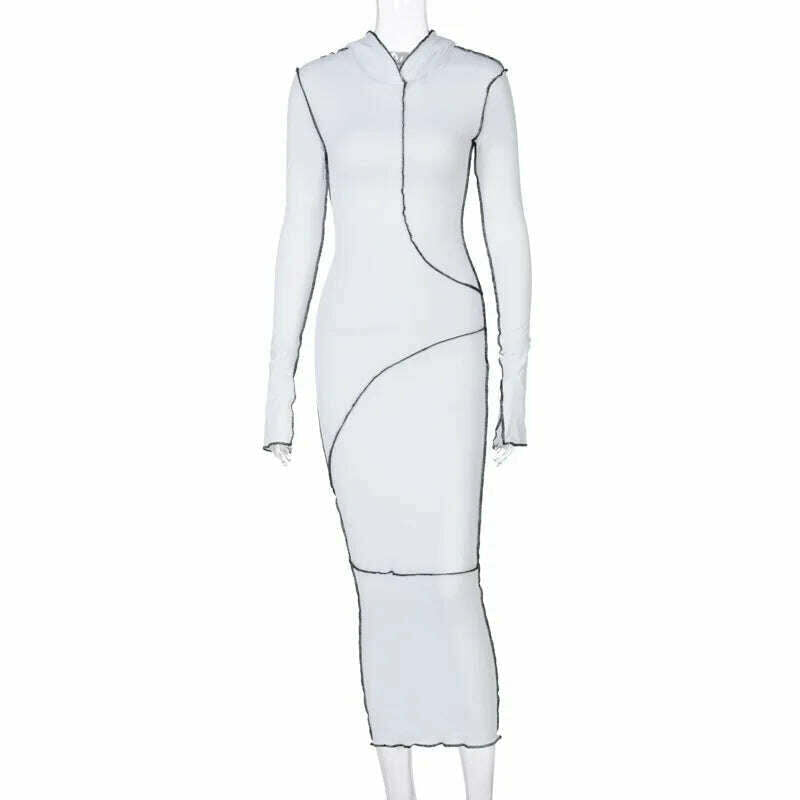 KIMLUD, Women's Dress New Casual Hooded Long Sleeve Sexy Elegant Party Dresses for Women 2023 Outfits Dresses Streetwear Skinny Bodycon, White / S, KIMLUD APPAREL - Womens Clothes