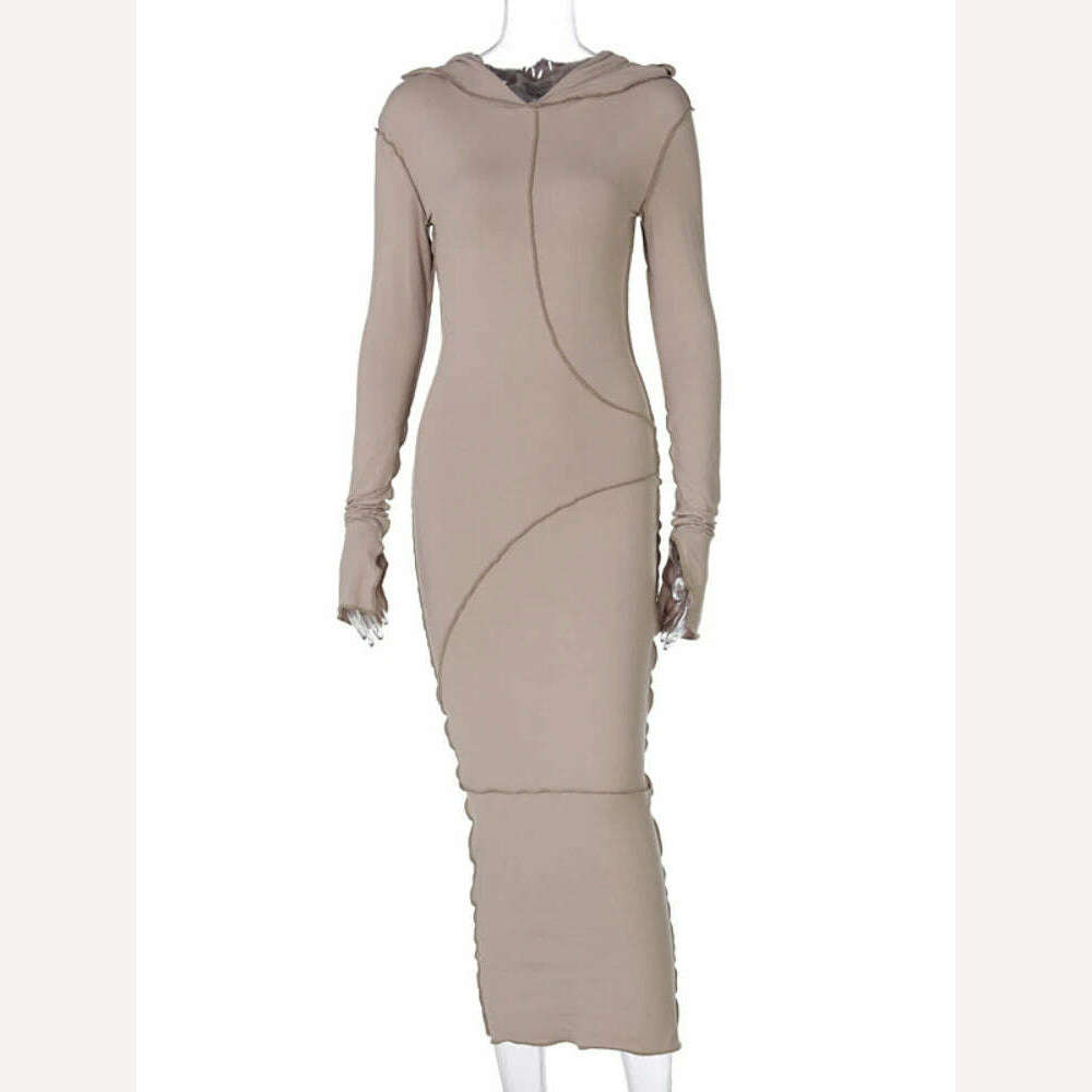 KIMLUD, Women's Dress New Casual Hooded Long Sleeve Sexy Elegant Party Dresses for Women 2023 Outfits Dresses Streetwear Skinny Bodycon, KIMLUD Womens Clothes