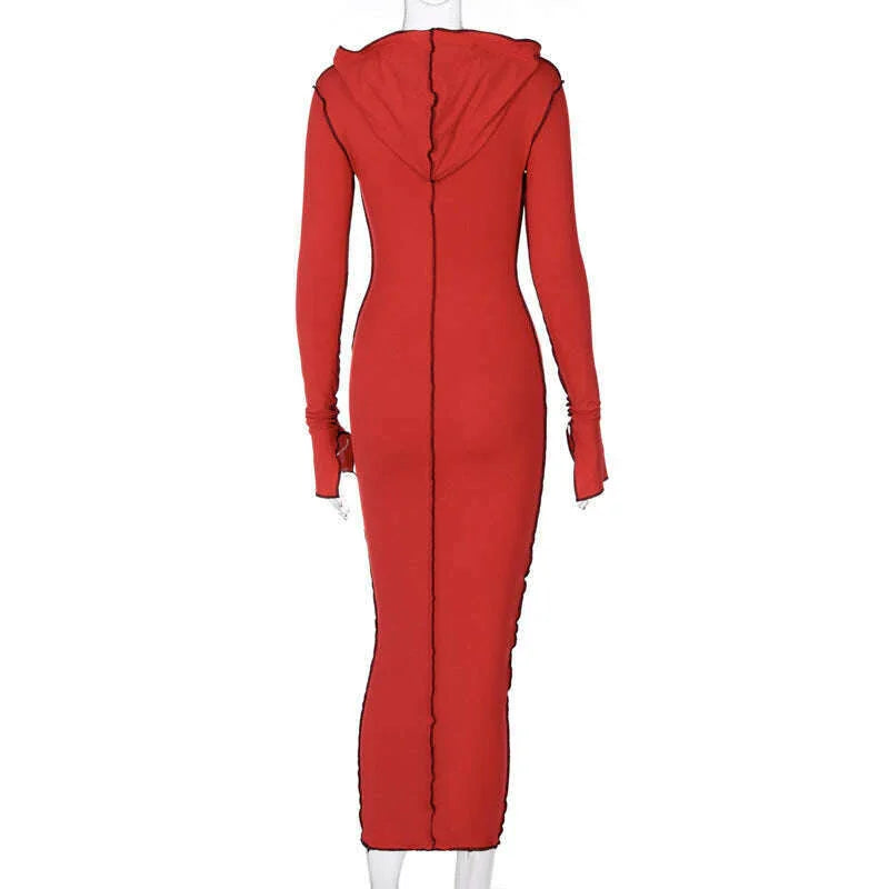 KIMLUD, Women's Dress New Casual Hooded Long Sleeve Elegant Party Dresses for Women 2023 Outfits Dresses Streetwear Skinny Bodycon, KIMLUD Womens Clothes