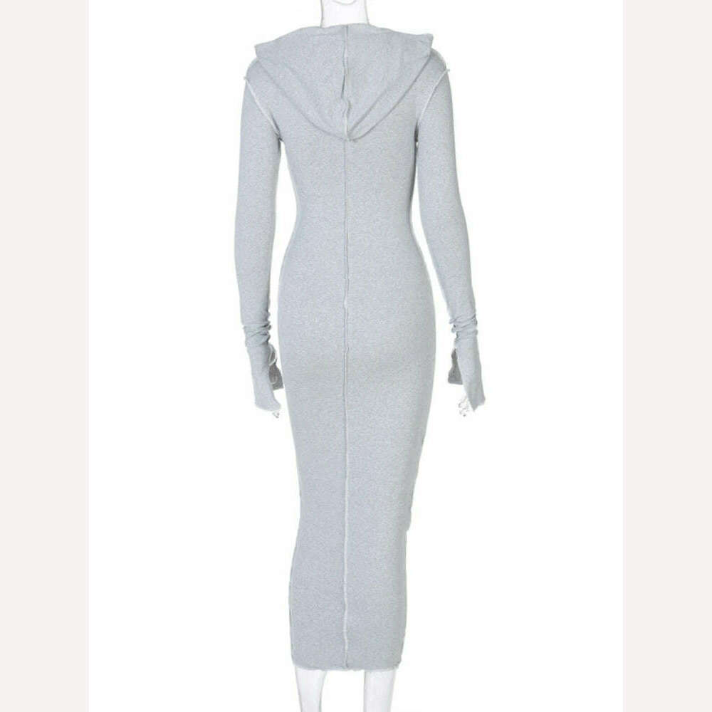 KIMLUD, Women's Dress New Casual Hooded Long Sleeve Sexy Elegant Party Dresses for Women 2023 Outfits Dresses Streetwear Skinny Bodycon, KIMLUD Womens Clothes