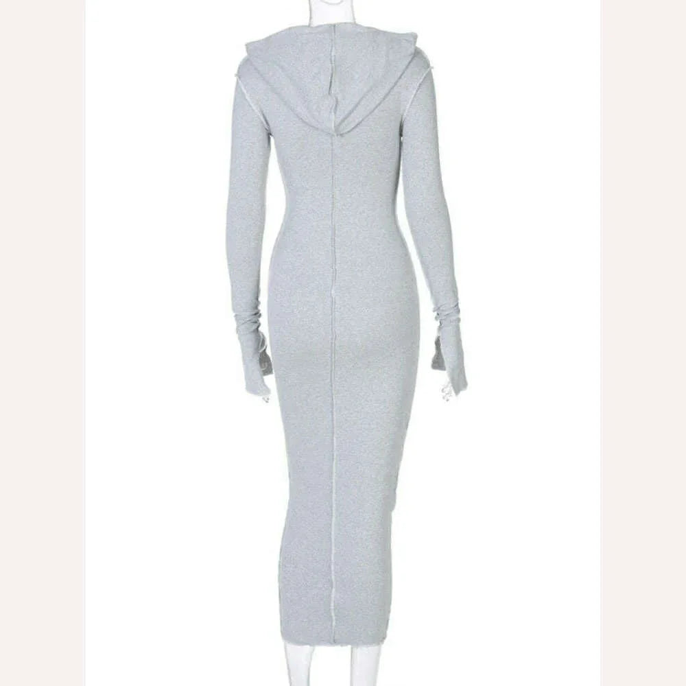 KIMLUD, Women's Dress New Casual Hooded Long Sleeve Elegant Party Dresses for Women 2023 Outfits Dresses Streetwear Skinny Bodycon, KIMLUD Womens Clothes